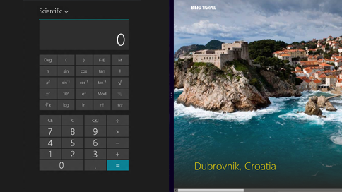 Calculator app sharing the screen with Bing Travel app