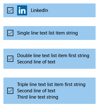 Example of a list view with four main unit types