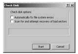 Figure 10-10: Check Disk is available by clicking the Check Now button on the Properties dialog box. Use it to check a disk for errors and repair them, if you wish.