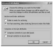 Figure 10-12: With NTFS, you can compress a file or directory by selecting the Compress check box in the Advanced Attributes dialog box.