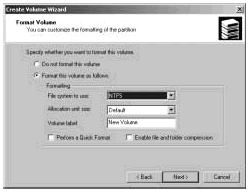 Figure 11-4: Format a volume by specifying its file system type and volume label.