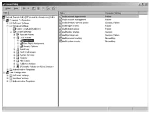 Figure 13-14: Set auditing policies using the Audit Policy node in Group Policy.
