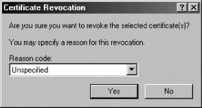 Figure 6-8: Specify the reason you are revoking the certificate.