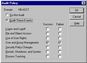 Figure 9.10: User and Group Management auditing in the source domain HB-ACCT