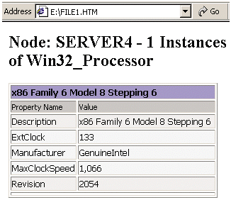 Figure 2: Selected processor information in HTML format