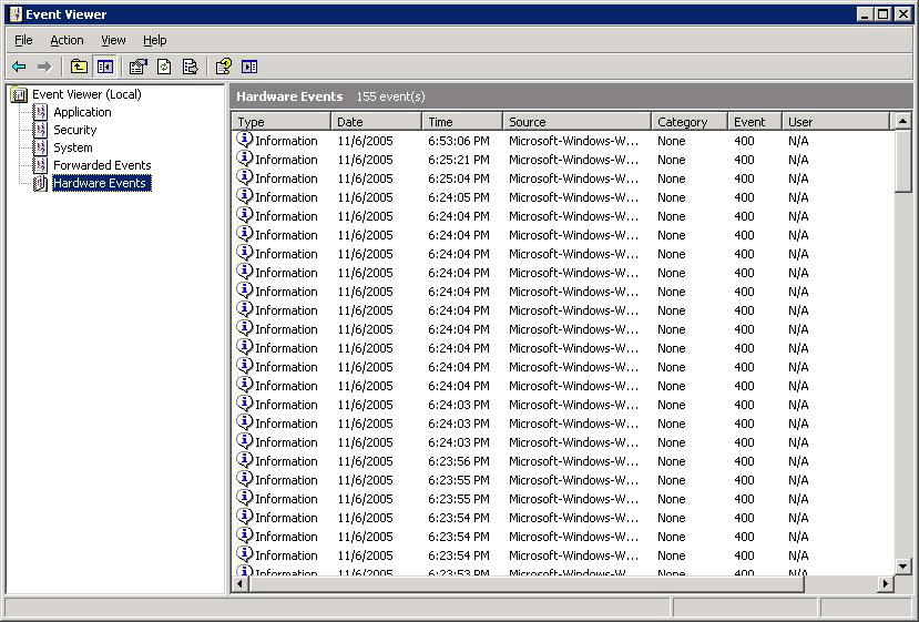 Event Viewer - Hardware Events full
