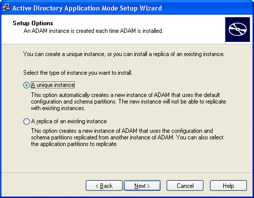 Active Directory Application Mode Setup Wizard Set