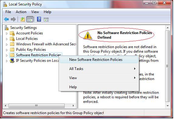 [Screen shot of 'Local Security Policy' snap-in from Windows Vista]