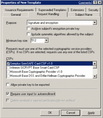 Figure 3: Defining how the certificate request should be processed