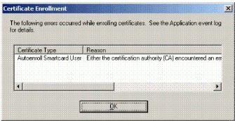 Figure 13: Notifying the user of errors while enrolling certificates