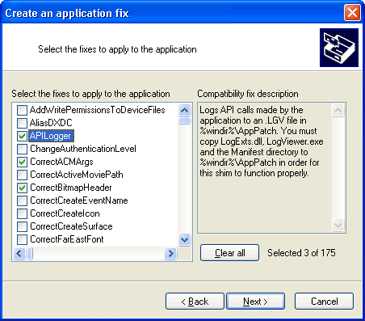 Selecting the fixes to apply to the application