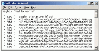 Figure 11: Visual Basic Script file with a digital signature