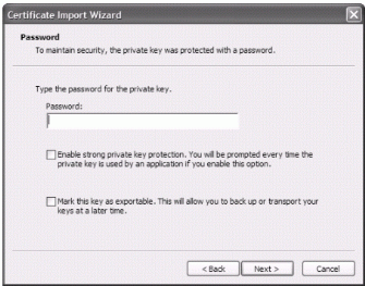 Figure 2: Choosing a password to protect a private key