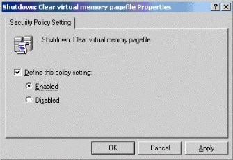Figure 18: . Defining Shutdown: Clear virtual memory pagefile policy setting