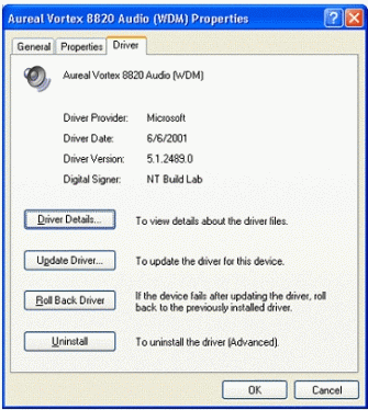 Figure 2: The Driver tab in the Properties dialog box for a device provides several options for managing drivers.