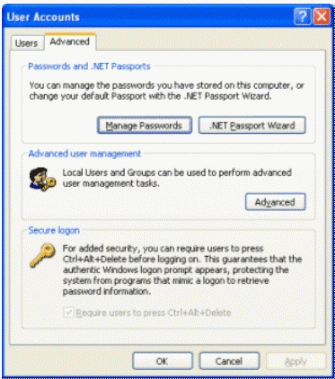 Figure 5: Classic Password Management UI (Windows XP Professional in a Domain)