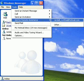 Figure 3: Launching Remote Assistance from Windows Messenger