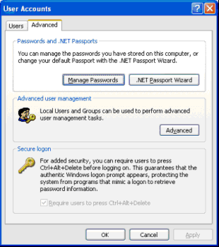 Figure 10: Classic Password Management UI (Windows XP Professional in a Domain)