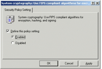 Figure 19: Defining the System cryptography: Use FIPS compliant algorithms policy setting