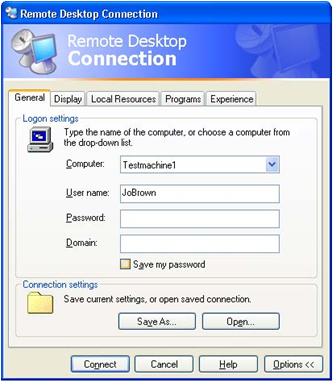 Figure 8-4 Remote Desktop Connection interface