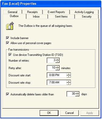 Figure 11-4 Fax (Local) Properties dialog box