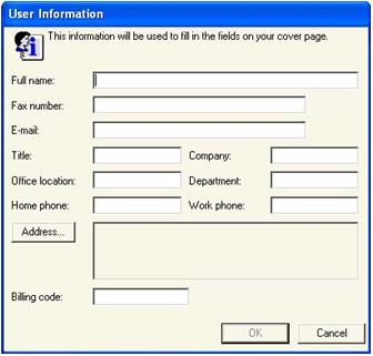 Figure 11-5 User Information in the Fax Properties dialog box