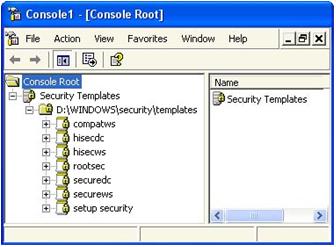 Figure 17-8 Security Templates snap-in with the default templates