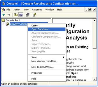 Figure 17-10 Opening a Security Configuration and Analysis database