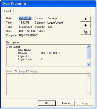 Figure 23-6 Typical event log entry