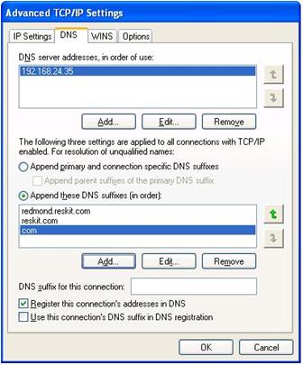 Figure 24-8 Advanced TCP/IP Settings DNS tab