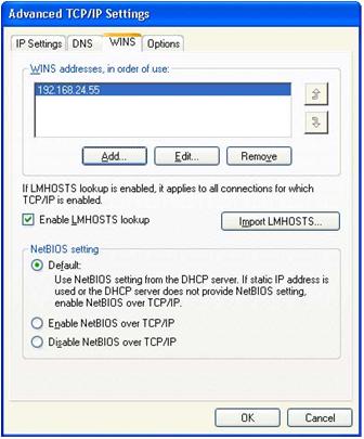 Figures 24-16 WINS tab of the Advanced TCP/IP Settings dialog box