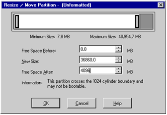 Figure 2.3 Resizing a partition in PartitionMagic 8.0