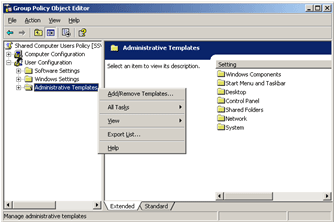 Figure 10.1 Configuring Group Policy templates in the Group Policy Editor