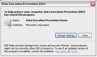 Figure 3.19 Data Execution Prevention Alert