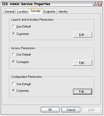 Figure 3.21 DCOM security interface for the IIS Admin Service
