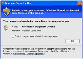 Figure 2.8Dialog box informing a user that an application attempted to allow a connection from an external source. This dialog box allows the user to suppress further notifications from this application