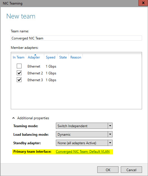 Configuring Primary Team Interface
