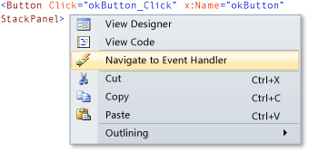 Navigate to Event Handler shortcut menu
