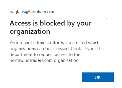 Example message when the local Microsoft Entra tenant blocks access to encrypted content.