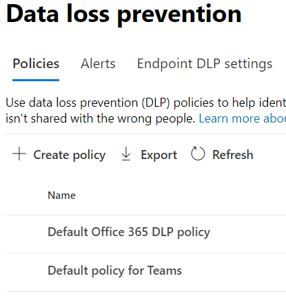 default Teams DLP policy.