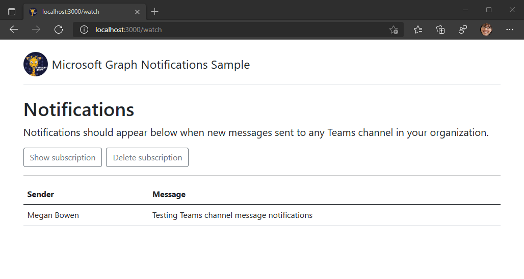A screenshot of the Teams channel notifications page