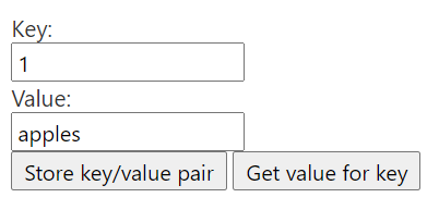 Screen shot of both key and value input fields, and both store and get buttons.