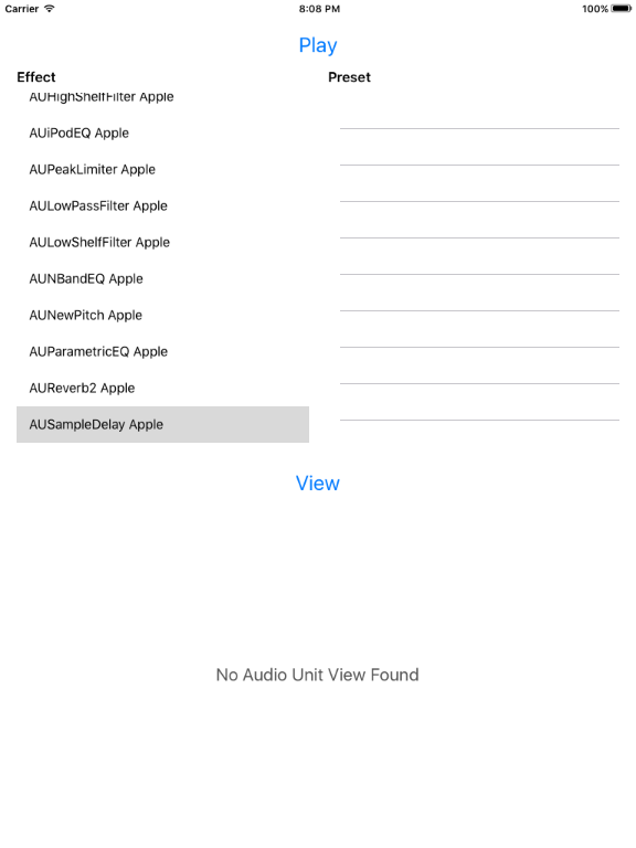 AudioUnitV3Example: A Basic AudioUnit Extension and Host Implementation application screenshot