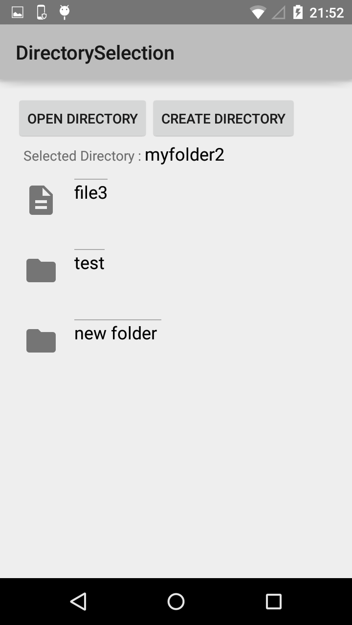 Android app showing file operations