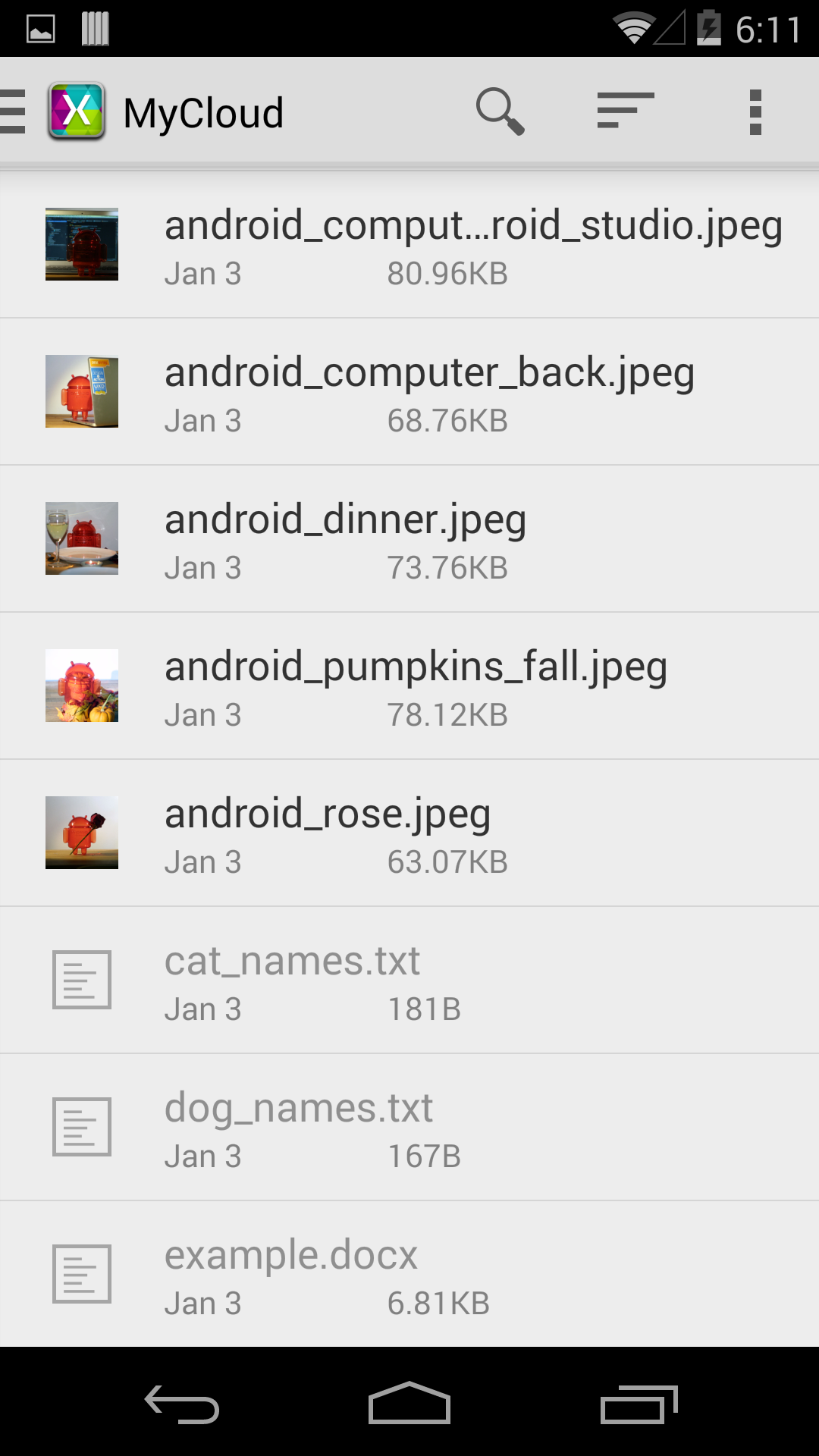 Android app showing stored files