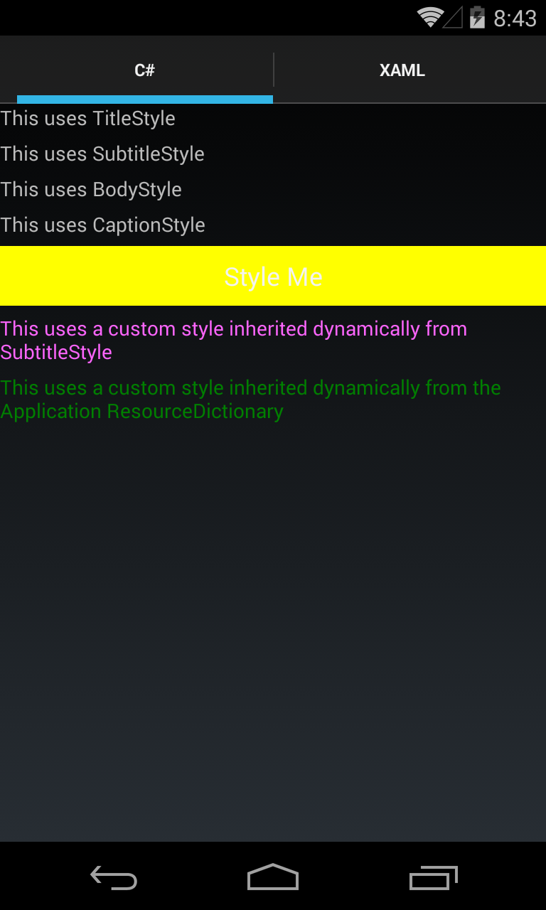 Working with Styles application screenshot