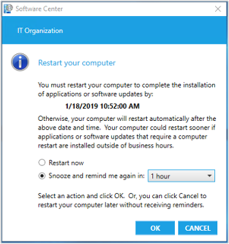 Dialogue window to restart your computer