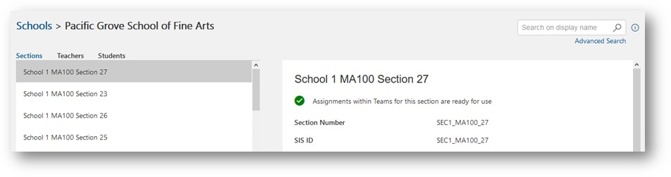 The Assignments tab within Teams for this section is ready for use.