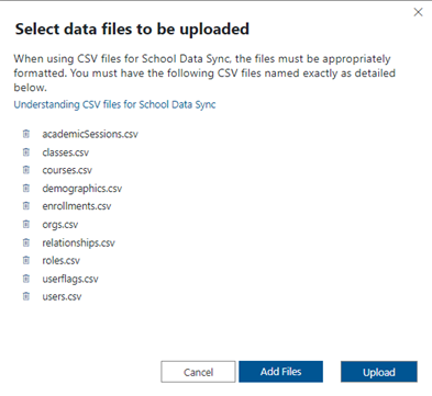 Select data files to be uploaded.