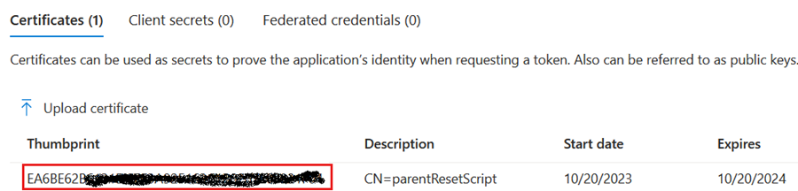 A screenshot of a certificate thumbprint.